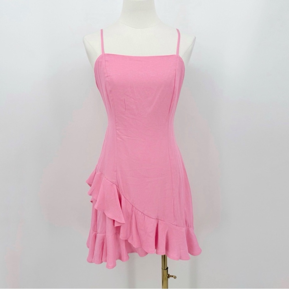NWT Francesca's large Pink asymmetrical tie back Dress - Picture 2 of 6